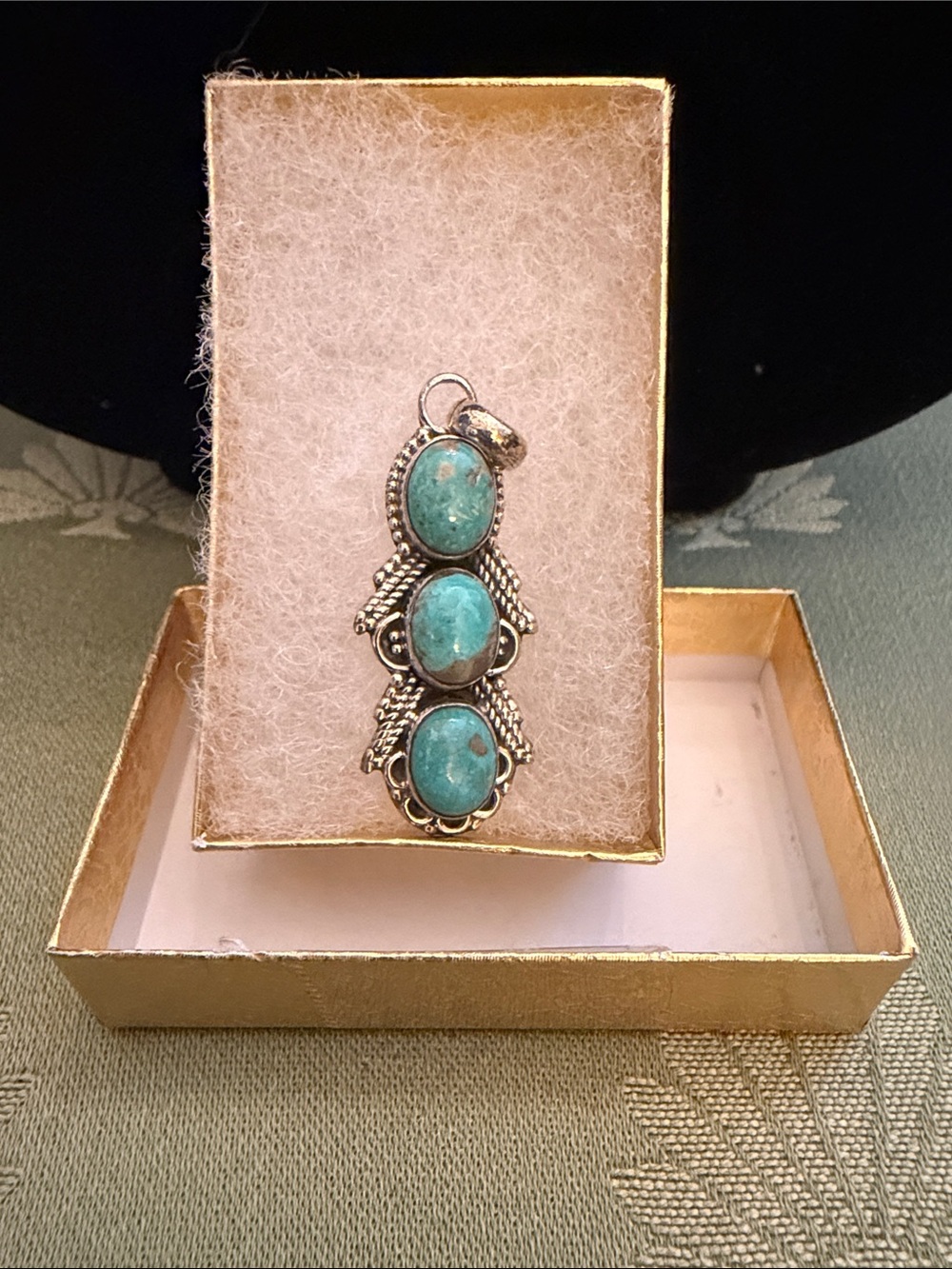 Native Made Turquoise Triple Stone 925 Silver Pendant